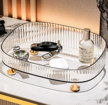 Makeup Organiser - Thick Material Beauty Organiser, Perfume Decorative Dresser Tray for Dressing Table,Storage Vanity Tray for Bedroom Bathroom Countertop Skincare Perfumes Cosmetics Desktop (Clear)
