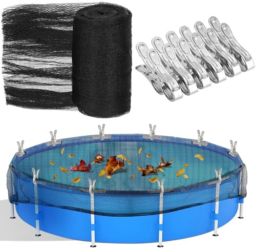YEXEXINM 20 Feet Round Leaf Net Cover for Above Ground Pool, Heavy Duty Pond Netting 1.2cm Fine Mesh Garden Netting with 12 Pcs Large Metal Clips, Pool Safety Net Fits 18FT Above Ground Pools