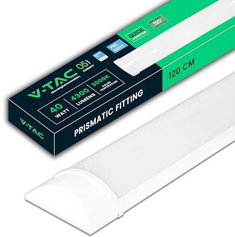 V-TAC Plafoniera LED 120 CM Lineare da Soffitto - 40W - Chip Samsung - Lampada Rettangolare 4300 Lumen IP20 per Parete, Garage, Negozio - Tubo LED - Luce 3000k Bianca Calda