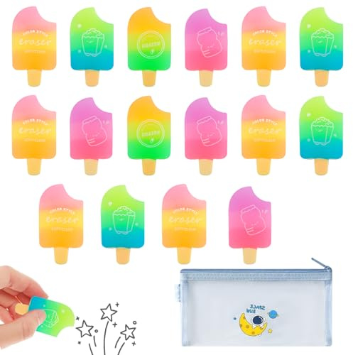 16 Pezzi Gomme da Cancellare per Gelato, 58x32mm Gomme Divertenti a Forma di Gelato con astuccio a rete, Articoli per Ufficio, Cancelleria per Scolari, Regalo per il ritorno a scuola