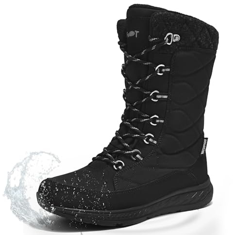 Schuvox Bottes de Neige Femme Imperméable Confort Bottes Femme Hiver avec Doublure Chaude Winter Boots Femme pour la marche et les randonnées légères Bottes Apres Ski Chaussure Ski Femme Noir 40EU