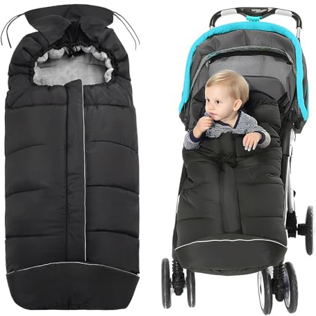 Pengrity Fußsack Kinderwagen Winter, Wasserdicht Winterfußsack Buggy, Fußsack Buggy mit Reißverschluss und Kapuze, Warme, Anti-Rutschschutz Fusssack Buggy für Alle Kinderwagen, Winddicht, 97x44 cm