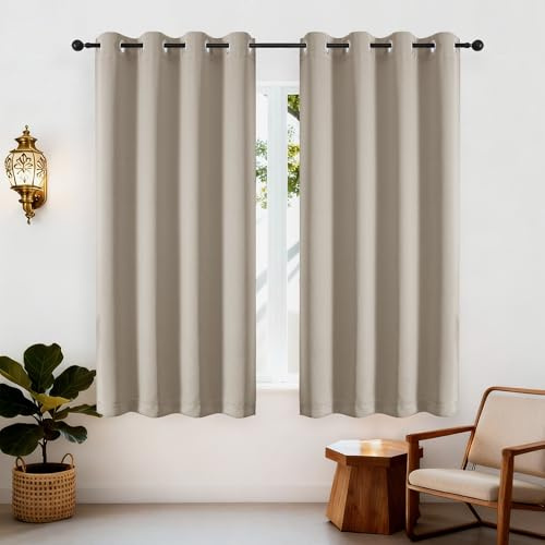 Simplebrand Verdunklungsvorhänge Gardinen mit Ösen, Taupe Blickdicht Vorhänge,2 Stück,Vorhänge Kurz Modern H 175 x B 140 cm, Weiche Schiebevorhänge für Schlafzimmer,Wohnzimmer usw