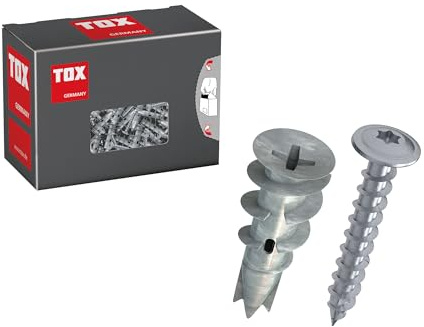 TOX Gipskartondübel Spiral Plus + S, 32 mm Dübel inkl. Flachkopfschraube, PZ2, für EIN-und zweilagige Gipskartonplatten ohne Vorbohren, Gipsfaserplatte, 25 Stück im Karton, 06819171