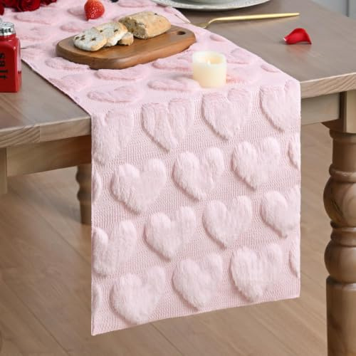 Artoid Mode Weich Plüsch Samt Faux Pelz Rosa Liebe Valentinstag Tischläufer, Muttertag Küche Tisch Urlaub Party Dekor 33x183 cm