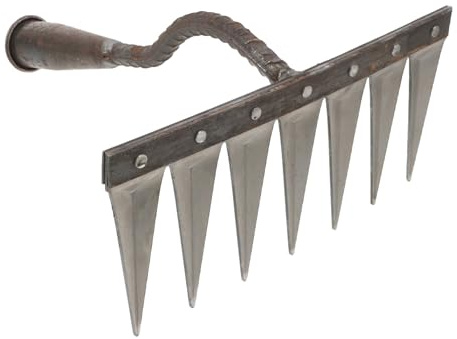 TOGEVAL Râteau à Main Multi-Dents en Acier Renforcé pour Jardinage, Désherbage et Ameublissement du Sol, 7 Dents Pointues, Outil de Jardin Léger et Portable, pour Entretien du Jardin et Pelouse