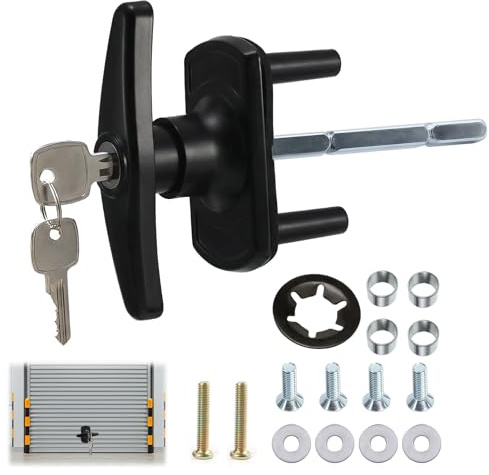 Elixvane Garage Door Lock Set Black Powder Coated T Handle Lock with 2 Keys Zinc Alloy Steel Universal Replacement Shed Door Puller Parts for Roller Shutter Parking Gate Patio Front Doors