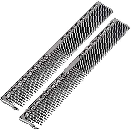 Pongnas Professionell Lätt Hårklippskam, Rostfritt Stål Salong Frisörkam Stylingverktyg för Enkel Kamning, 2 St Set med Tät och Glesa Tänder (BLACK)