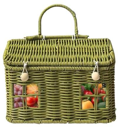 Panier Maison - Avec Poignée Et Couvercle, Petite Maison Tressée Mignonne Pour Organisation,Panier De Pique-Nique Tressé - Pour Cueillette D'Œufs Et Fleurs, Couples,