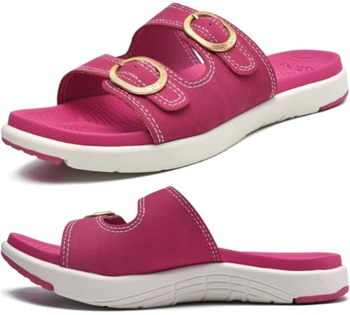 COFACE Womens Orthotic Slides Comfort Plantar Fasciitis Arch Support Slip on Flat Sandals Ladies Soft Cushion Fashion Yoga Mat Sliders With Adjustable Straps
