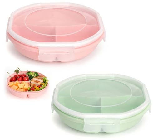2 Stück Mikrowellenteller mit Deckel Mikrowellengeschirr 3 Fach Aufteilung Portionsteller Multischale Bentobox Mikrowellen Teller Frischhaltedose Lunchbox zum Aufwärmen Aufbewahren Meal Prep BPA Frei