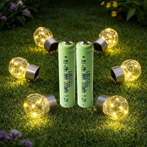 2 stück LogiCell NI-MH Akku Micro LR03 AAA 300mAh, 1,2V für Solarprodukte Solar Batterie, mit geringer Selbstentladung für Außen-Solarleuchten Solarlampen Lichterketten Wiederaufladbar