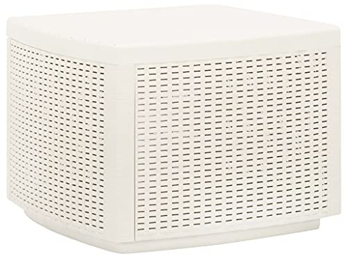LoogCape Trädgårdsbord i vitt plast, 53 x 53 x 40 cm för balkong, terrass, utomhus, sidobord, loungebord med lättskött rottingutseende