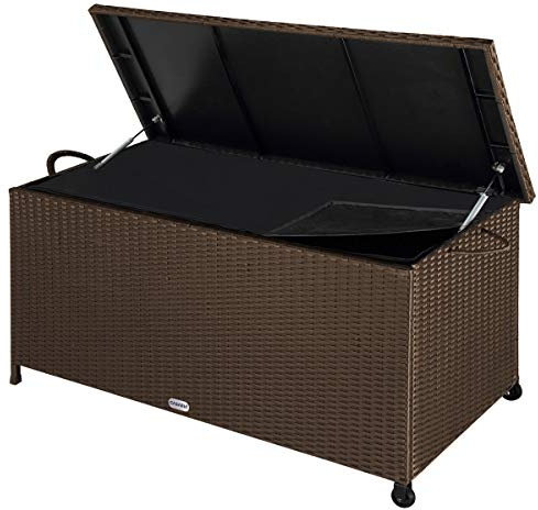 Casaria® Gartenbox Auflagenbox mit Rollen 270L Stauraum UV-beständig Handgriffe Gasdruckfeder Wetterfest 117x53cm Garten Balkon Aufbewahrungsbox Braun