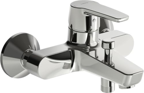 HANSA POLO Badewannenarmatur I Einhebelmischer mit Zugumsteller | Armatur Badewanne zur Wandmontage I Temperatur- & Wassermengenbegrenzer | G 1/2 Standard-Anschluss für Duschkopf mit Schlauch | Chrom