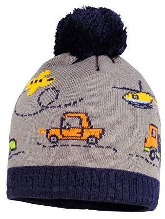 maximo Baby - Jungen ohne Rand mit Fahrzeugen und Pompon Mütze, per Pack Mehrfarbig (Holzkohle/DKL.Marine 3711), 49 (Herstellergröße: 49)