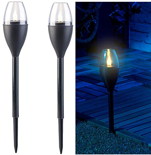 Lunartec Jardín - Solar Antorcha jardín: Set de 2 Antorchas de jardín con batería Solar, Óptica de Llamas, luz Parpadeante (IP65, Enchufe, Encendiendo Fuera)