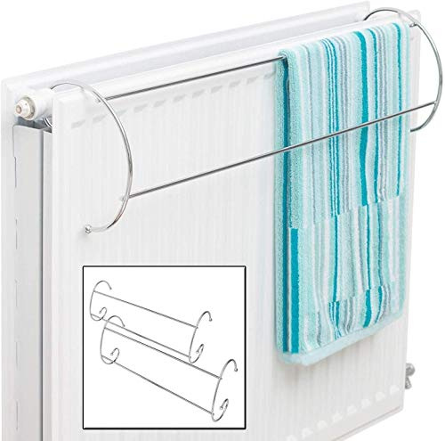 Set of 2 Chrome Twin Metal Radiator Indoor Clothes Airer Dryer 2 Bar Towel Holder Drying Rail Rack Stand Indoor Laundry Drying Clothes Rack Quick Drying