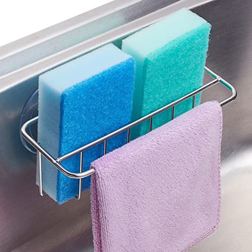 TESOT Sink Caddy Sponge Holder + Dish Cloth Hanger 2 in 1 with Upgraded Suction Cups, SUS304 Stainless Steel Rust Proof