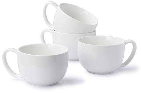 Sweese Porcelain 22oz Large Coffee Mugs Set of 4, Large Soup Mug with Handles Perfect for Coffee, Tea, Hot Chocolate, Microwave Safe, White