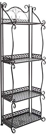 GUOCU Mehrschichtiges Eisenregal,Pflanzenregal Blumenregal Gartenregal Metall Blumenbank Pflanzentreppe Garten Balkon für Küche/Wohnzimmer/Bad 4 Tier Schwarz Plus Einheitsgröße
