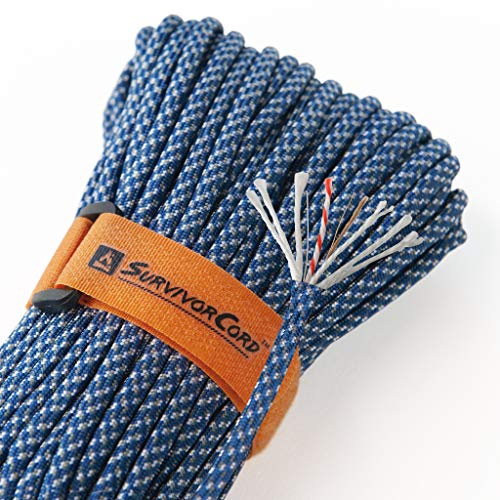 SurvivorCord Fallschirmschnur Typ III Military 550 mit integrierter Angelschnur, Mehrzweckdraht und wasserdichtem Feuerstarter, 281 kg