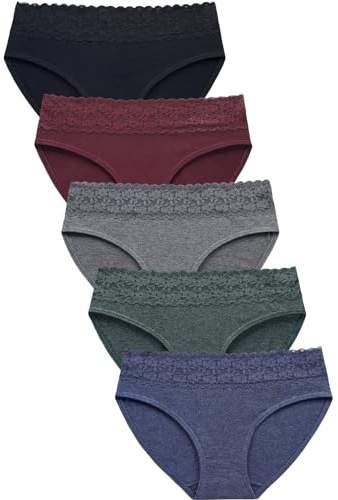 Wealurre Cotton Panties for Women Bikini Underwear Hipster Underpants Lace Briefs Pack(DarkSeries,L)