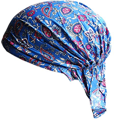 Cool4 Sommer Kopftuch Strand Bandana Meer Beanie Sonne Sonnenschutz Mütze Chemo Cap A04 (Blau rot weiß geblümt)