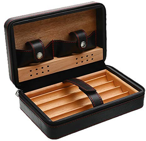 NSGJUYT Titulaire de Cigare en Cuir Porte-Cigare Voyage Portable Humidors Boîte de Rangement Cedar Bois CIGH HUMIDOR HUMIDOR Accessoires (Color : Black)