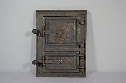 SEZAM Backofentür aus Gusseisen mit 2 Türen - mit Türriegel, Brotofentür - Steinofentür - Pizzaofentür 35 x 3 x 26 cm - rechteckig, ohne Bemalung