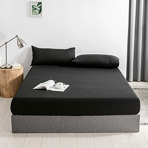 Good Nite Spannbettlaken Bettlaken 90×200 cm, 30cm Tiefe, Schwarz | Spannbetttuch aus Weicher Mikrofaser, Bettlaken 90×200, 30cm Tiefe, Passt Perfekt, Maschinenwaschbar und Pflegeleicht