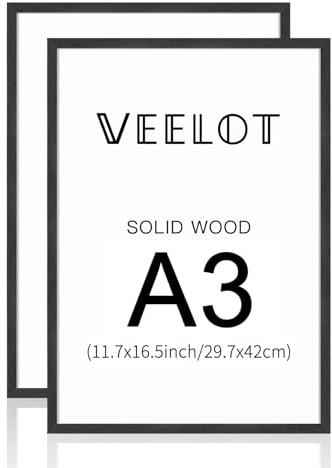 Veelot Marco de fotos A3 set de 2 marcos de fotos de madera maciza negra con Vetro di plastica para certificado de galería decoración del hogar (29,7x42 cm)