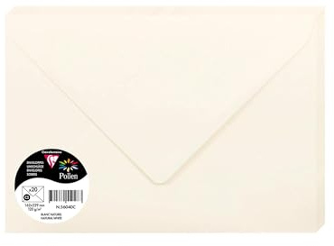 Clairefontaine 56040C, Paquete de 20 sobres engomados, Tamaño C5 16, 2 x 22, 9 cm, 120 g/m², Color blanco natural, Invitación para eventos y correspondencia, Gama Polen, Papel