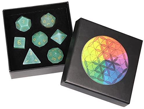 Nupuyai Grüner Aventurin Stein polyedrische Würfel Edelstein Set für DND | Würfel Set aus Stein für DND RPG MTG, Dungeon and Dragons, Tischspiele, Kristall Polyeder Würfel Set Geschenk