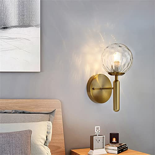 LED Golden Wandleuchte Innen Dimmbar Moderne Wandlampe Metall Retro Rund Glas Lampenschirm Design E27 Leselicht Nachttischlampe Wandstrahler Art Deco Wandlicht für Schlafzimmer Wohnzimmer Esszimmer(C)