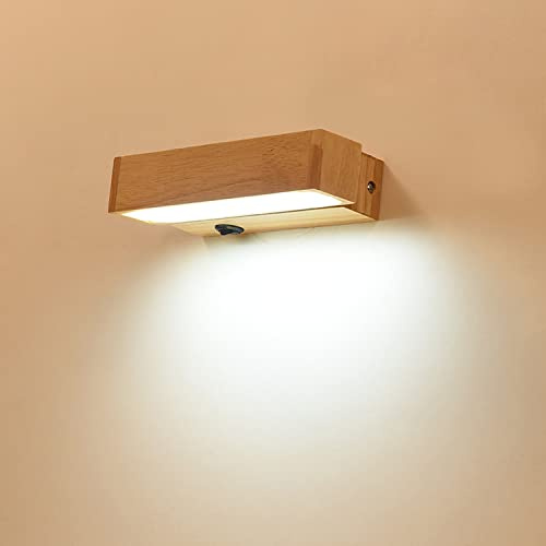 Modern Wandlampe Innen LED, Holz Wandleuchte mit schalter Nachttischlampe Verstellbar 270°, Rechteck Holzlampe wand Nachtlicht kinderzimmer, für Wohnzimmer Schlafzimmer Korridor Wandbeleuchtung