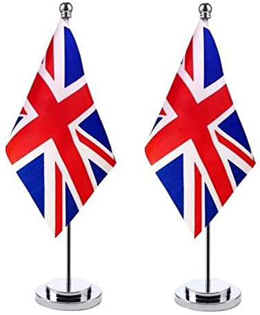 Gereton 1/2Pcs United Kingdom Table Flag, UK Desk Flag, British Desktop Flags, Union Jack Desk Flag Mini Flags, Queen's Jubilee Party Decoration, For Home Office Display