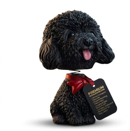 Homoyoyo Nodding Dog Doll - Black Cockapoo Style Nodding Ornament for Car Dashboard Resin Bobblehead Puppy Figurine for Desk, Shelf or Office, Cute Creative Gift for Dog Lovers, 3.54 X 2.56 X 1.57 In