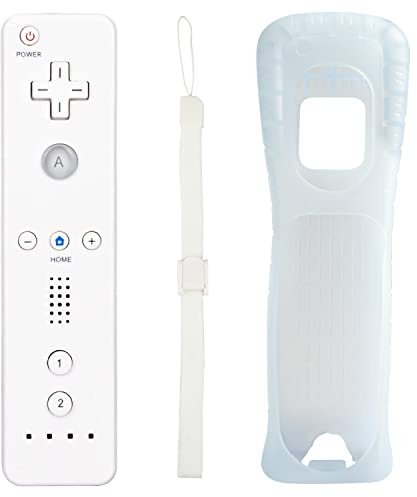 Aukuoy Fernbedienung für Wii und Wii U - Drahtloser Bewegungssensor-Gpad-Controller für Nintend-Konsole Mit Silikonhülle und Handschlaufe (Weiß)