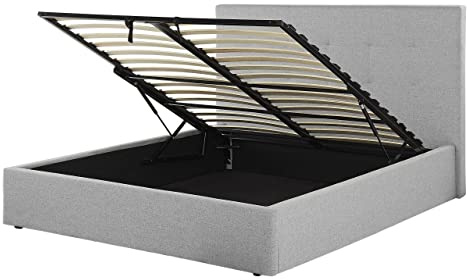 Beliani Polsterbett Polyester grau 140 x 200 cm mit Stauraum gestepptes Kopfteil Lorient