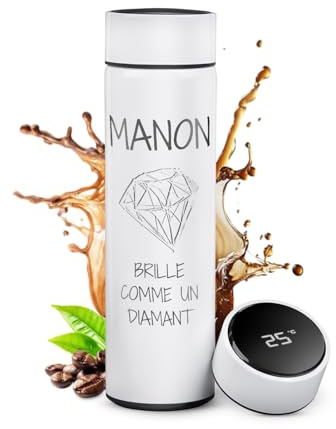 Maverton Bouteille Isotherme Personnalisable, Mug de voyage à café/thé | Thermos avec afficheur LED, Cadeau Femme, Cadeau Anniversaire Femme, pour elle, amie, copine, maman, Diamant