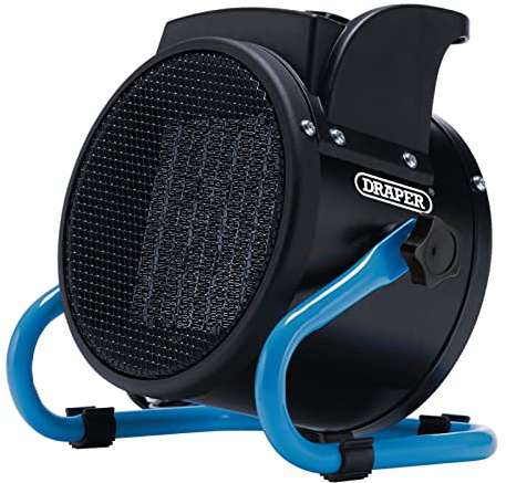 Draper 04565 Chauffage soufflant PTC, 2 kW, 2 réglages de chaleur, bleu et noir, chauffage pour la maison et le bureau