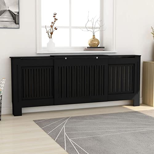FIRBNUS 205x20.5x81.5 cm HeizköRperverkleidung HeizköRper Heizungsverkleidung HeizköRperabdeckung LamellentüR Holzgitter Heizungsregal Schwarz