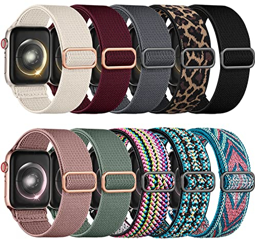 Wepro 10 Pack dehnbare Solo Loop kompatibel mit Apple Watch Armband 38mm 40mm 41mm 42mm, Elastisches Einstellbares Weiches Nylon Ersatzarmband für iWatch SE/10/9/8/7/6/5/4/Ultra/Ultra2, Gruppe A Farbe