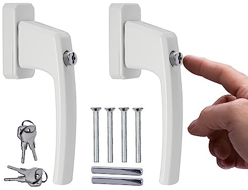 Stahlia Abschließbare Fenstergriffe Aluminium (2 Stück) Weiß ergonomisch Druckknöpfe Balkontürgriff Fenstersicherung Fensterbeschläge Fensterschloss