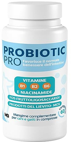 MB2 Probiotic-pro - Probiotici Cani e Gatti per ripristinare la flora batterica intestinale - 60cp con Inulina, FOS, MOS, Maltodestrine, Vitamine del gruppo B per ridurre i disturbi gastro-intestinali