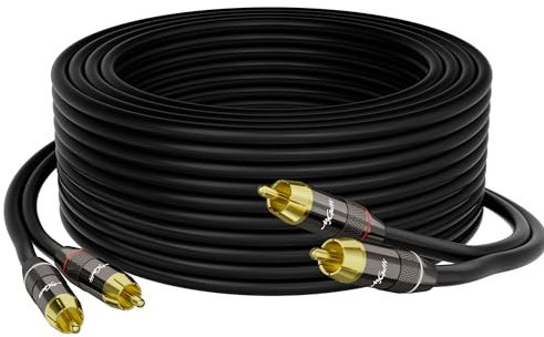 RCA Cable 30 FT, 2RCA to 2RCA Stereo Audio Cable, 【Zinc Alloy Shells, Oxygen-Free Copper, Gold-Plated Plugs】2 RCA Audio Adapter Cord, for Home Theater, HDTV, Amplifier, Hi-Fi System, Car, Speaker