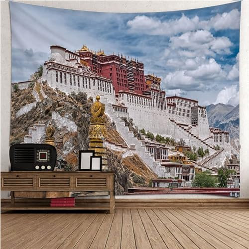 Aotiwe Boho Wandteppich, Wall Hanging Decorations Potala Palast Weiß Rot Tuch Wand aus Polyester Schlafzimmer Deko Wand 300x260cm