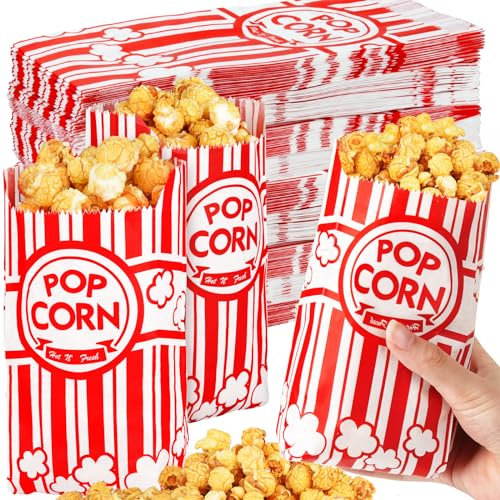 500 Pcs Paper Popcorn Bags for Party, 1 Oz Small Vintage Individual Servings Popcorn Container Pop Corn Bags Bulk for Popcorn Machine Accessories Supplies Movie Nights