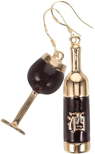 ifundom 2 Pairs Wine Bottle Wine Glass Earrings Bottle Earrings Cup Locket Glasses during Women Red Korean Version Pendant South Miss Alloy